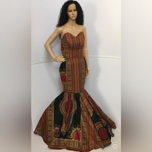 Green African Print Ankara Handmade Dashiki Bustier Mermaid Multicolor Dress